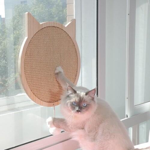 Bonzerpet Cat Toy Scratching Board Claw Scratch Sisal Wood Nail Kitten Claw Round Pad With Suction Cup On Window Wall Floor Toy