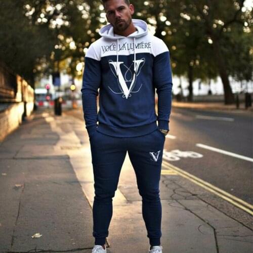 Brand Men Sport Sets Fashion Casual Cotton Patchwork Sweatsuit Track Run Gym Fitness Joggers Sport Suit Hoodeds With Pants Male