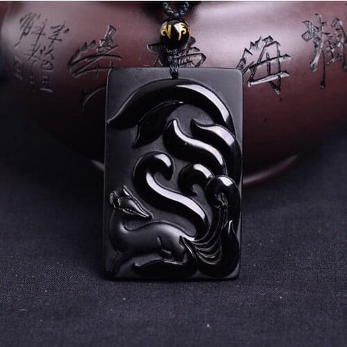 Black Obsidian Nine-tailed Fox Star Element Phantom Magic Fox Crystal Women Black Fox Jewelry Necklace Pendant Gift Wholesale
