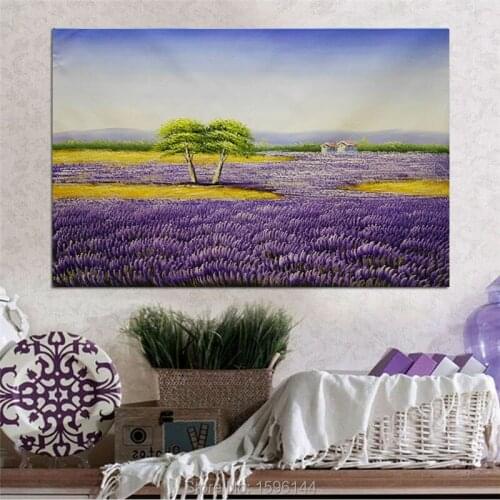 Purple Lavender Pastoral Landscape Oil Painting Canvas Hand painted Modern wall art Picture Paintings Home Decoration