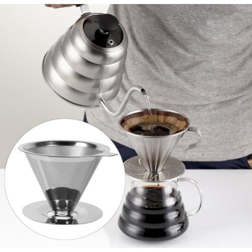 Hot SALE! Double Layer Stainless Steel Coffee Filter Holder Pour Over Coffee Dripper Mesh coffee Tea Filters Basket Kitchen Tool
