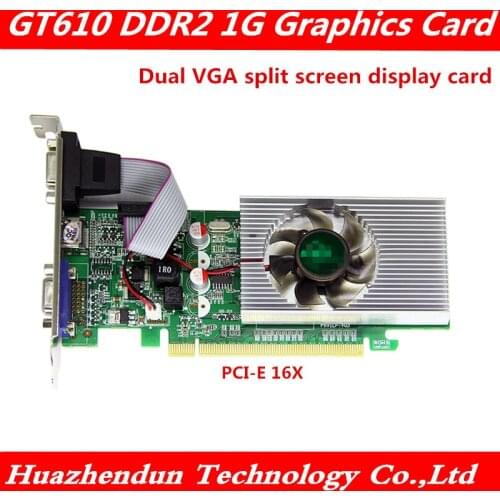 Free shipping Geforce GT610 1G PCI-E slot graphics card ultra-quiet fan Dual VGA +VGA interface