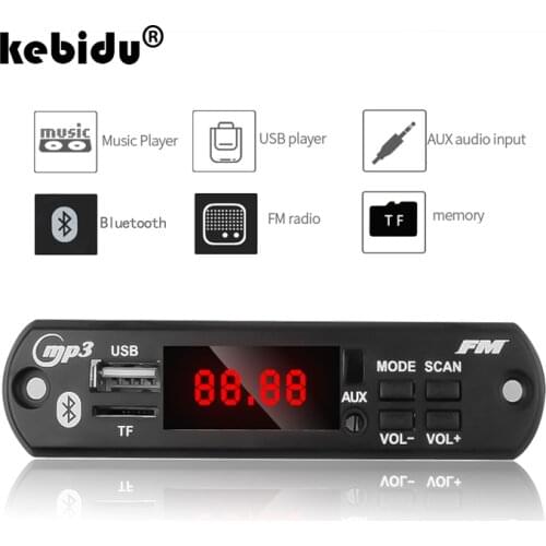 Kebidu Hot Sale Car Audio 5V 12V MP3 WMA Decoder Board USB TF FM Radio Module Wireless Bluetooth MP3 Player Color Screen For Car