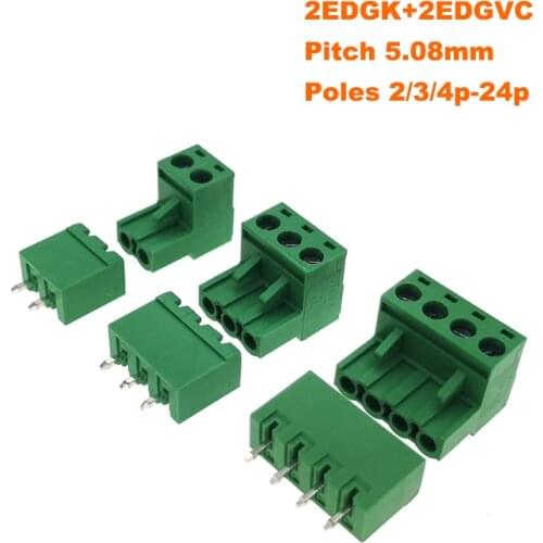30/50/100Pcs Pitch 5.08mm 2P 3P 4P Screw Plug-in PCB Terminal Block 2EDGK 2EDGVC Straight Pin Male/Female Pluggable Connector