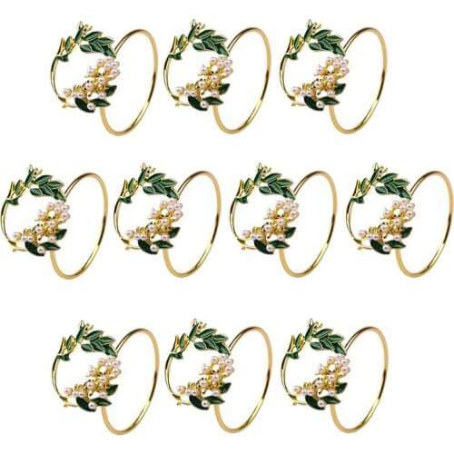Napkin Ring Golden Pearl Flower Napkin Rings Set of 10 Metal Napkin Holder for Wedding Party Dinner Table Decoration