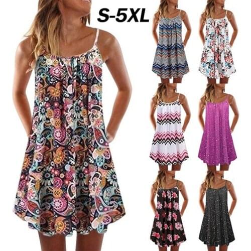 Summer 2021 Womens Spaghetti Strap Dresses Fashion Multi Print Camisole Back To The Basics Dresses for Women Strawberry Dress