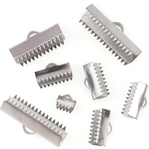 Metal Crimps End Caps for Flat Leather Cord Silver Color Stainless Steel End Fastener Connectors Clasps Jewelry Making