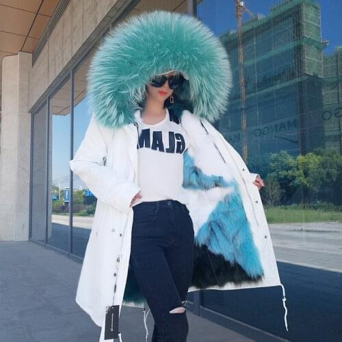 2020 new super large raccoon fur collar detachable fox fur liner pie overcoming mid-length coat womens coat winter