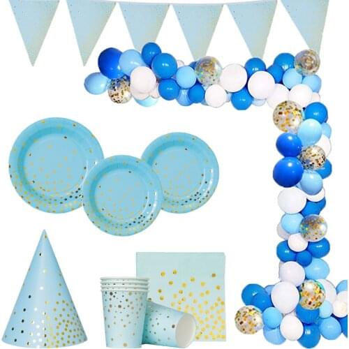 Blue Gold Dot Disposable Tableware Party Decorations Balloons Garland Arch Kit Baby Shower Birthday Party Decorations Supplies