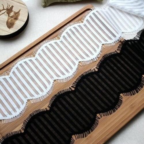Off white Black Stripe Lace Fabric Patchwork Eyelet Lace Trimming DIY Garment Cloth