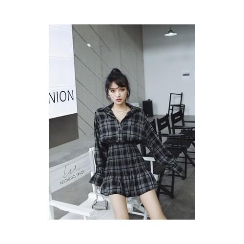Ruibbit New Arrival Hot Sale Spring Autumn Punk Gothic Black Plaid Dress Fashion Long Sleeve V collar Female Sexy Slim Dresses
