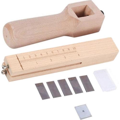 Adjustable Wooden Strip and Strap Belt Cutter Leather Hand Cutting DIY Craft Tool With 5 Blades