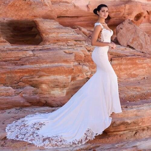 V-neck Retro Luxury Mermaid White Chiffon 3D Flower Tail Wedding Dress Backless Wedding Gown Plus Size Bridal Dresses
