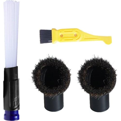 Dust Brush Flexible Suction Tiny Tubes + 2 Horsehair Bristle Dust Brushes Vacuum Attachments with Universal Adapter 1 1/4 inch