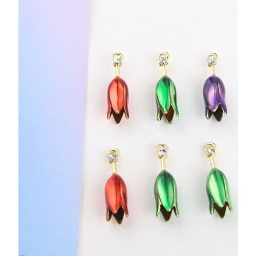 Alloy oil drop inlaid diamond three dimensional flower bud tulip pendant DIY handmade jewelry earrings material accessories