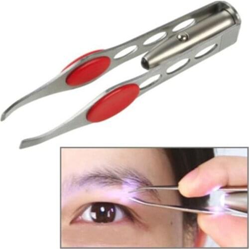Stainless Steel Handy LED Light Eyelash Eyebrow Hair Removal Tweezers Lightweight Eyebrow Tweezer for Women Girl Make Up Tool