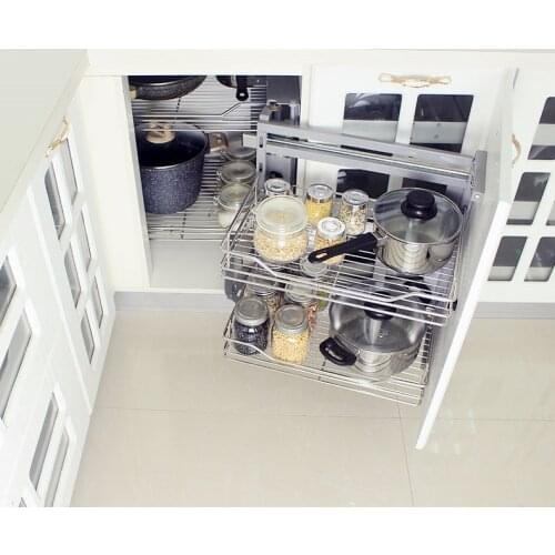 Kitchen cabinet corner corner linkage pull basket small monster corner pull basket cabinet rack upgrade model double row track