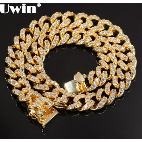 UWIN Micro Pave White Cubic Zirconia Choker Necklaces 12mm Fashion Hiphop Cuban Link Chain Jewelry Men Women Drop Shipping