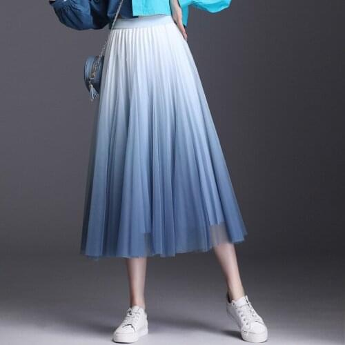 Mesh Skirt A-Line Long Skirt Faldas Jupe Femme Saia Elegant Women Summer Boho Skirt High Waist Gradient Color