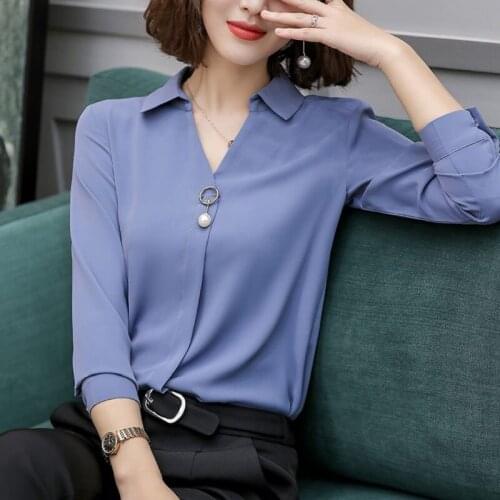 Plus Size Women Shirt V Neck Temperament Fashion Formal Long Sleeve Slim Elegant Chiffon Blouses Office Ladies Work Tops DD2598