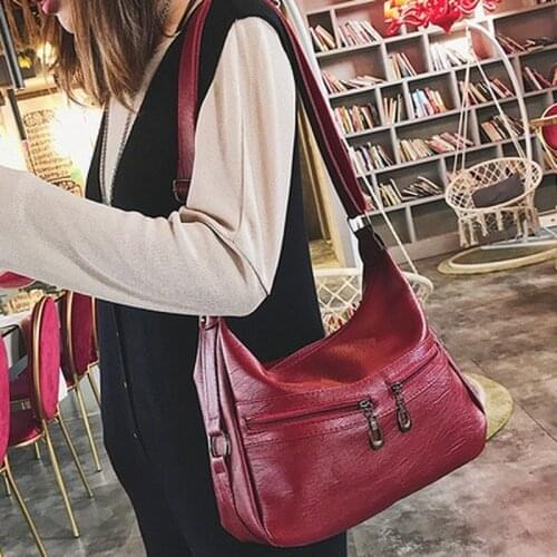 New Womens Bag Korean Fashion Zipper Womens One-shoulder Diagonal Bag Solid Color Retro Three-purpose Bag