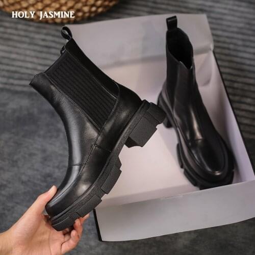Genuine Leather Women Boots Fashion Platform Warm High Heel 2021 Winter Shoes Woman Office Lady Ankle Boot Footwear Size 35-43