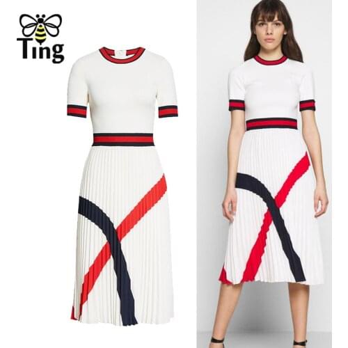 Tingfly Summer Fashion Knitting Dress High Quality Women Pleated Midi Long Vintage Elegant Vestidos Traf Clothing Zaful Street