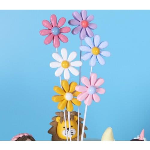 2pcs/set Resin Daisy Flower Cake Topper Happy Birthday Cake Topper Kids Favors Party Supplies Cake Decorating Candy Bar