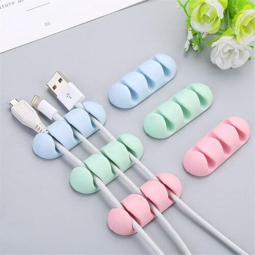 2pcs/lot Data Cable Holder Silicone Three-hole Receiver Desktop Self-adhesive Charger Socket Row Sorting Tool Cable Winder