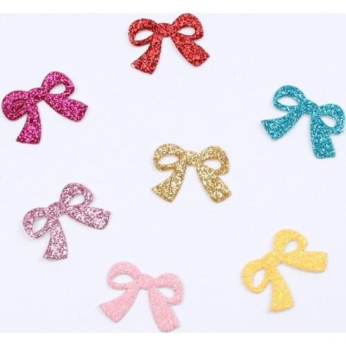 200pcs/lot Cartoon Cute Little Bow Patch DIY Sewing Glitter Bows Patches Handmade Sewing Material Baby Favor Baby Shower DECORS
