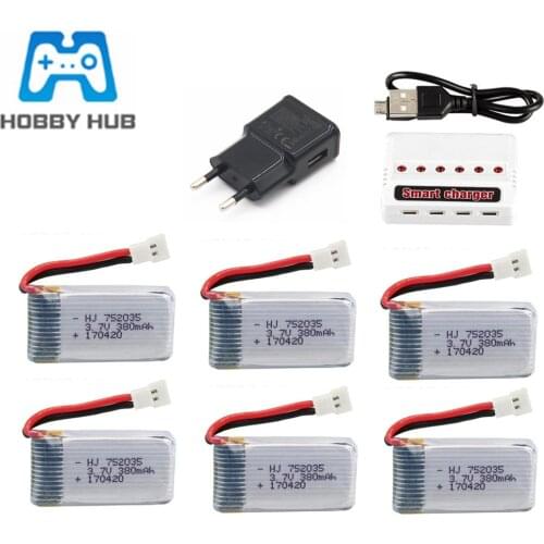 752035 3.7V 380mAh lipo battery and 6 in1 Charger Set For Hubsan X4 H107 H107L H107D JD385 JD388 RC Helicopter Drone Spare Parts