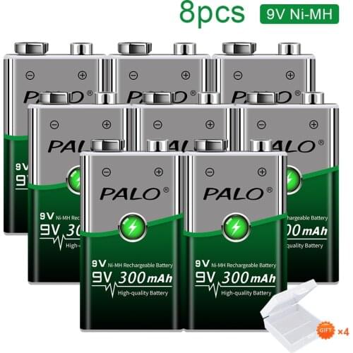 8 pieces battery stick 9V batteries 6F22 dry sex 9V ni mh 300 Mah rechargeable battery for toys Camera Radio etc