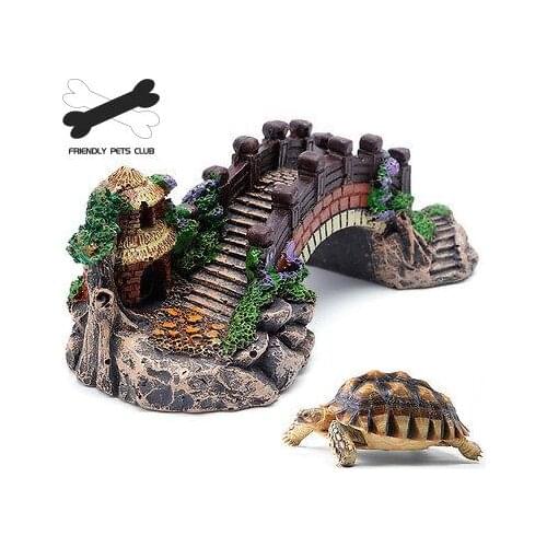 Aquarium Decoration Fish Tank Bridge Landscape Ornaments Pavilion Tree Resin New G3615