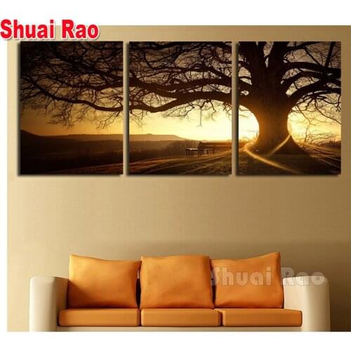 3 piece Sunset tree landscape modern Diamond painting Embroidery Full round Square drills 3d Cross Stitch Diamond Mosaic set