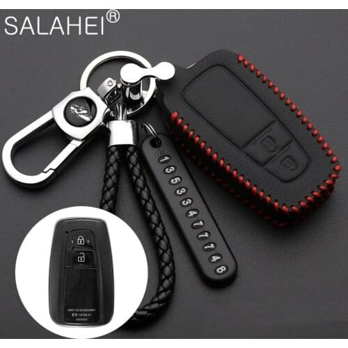 2 Buttons Car Leather Key Holder Cover Case Shell Chain For Toyota Camry Corolla C-HR CHR Prado 2018 Key Protection Accessories