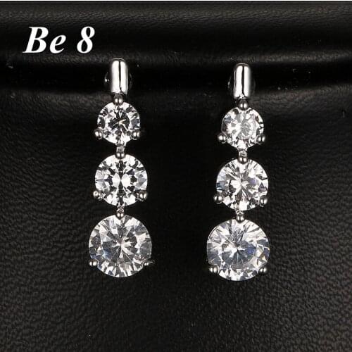 Be8 Brand Round Shape Bunch AAA+ Cubic Zirconia Drop Earrings White Gold Simple Crystal Earrings For Women Party Show Gift E-256