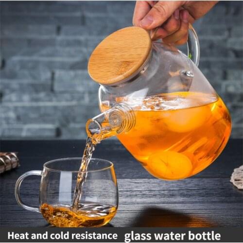 1L/1.8L Transparent Glass Teapot with Bamboo Lid Heat-Resistant Large Capacity Tea Pot Flower Water Bottle Office Kung Fu Kettle