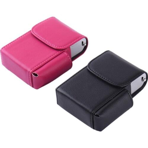 Stainless Steel + PU Leather Litchi Style Striae Cigarette Case With Lighter Pocket Cigarette Packets Cigarette Accessories