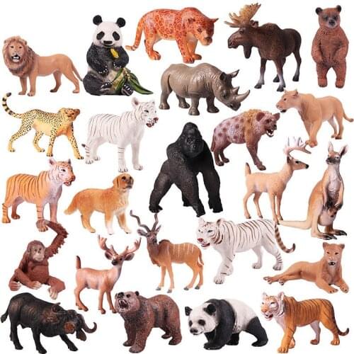 DIY Wild Jungle Zoo Animal Model Plastic Action Figures Tiger Panda Lion Collection Model Doll Educational Toy for Children Gift