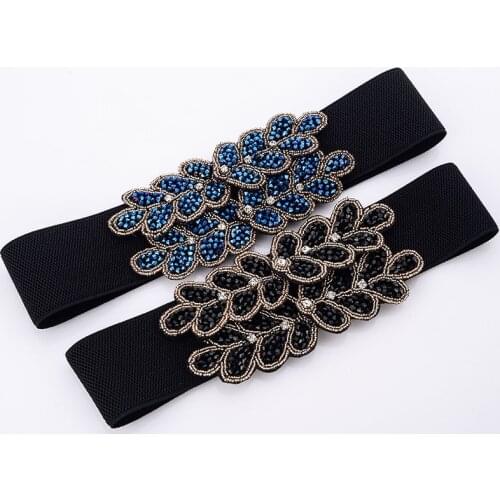 Elegant caestus Belt handmade blue/black beaded dress accessories inlaid elastic girdle waistband wide waistband BL233