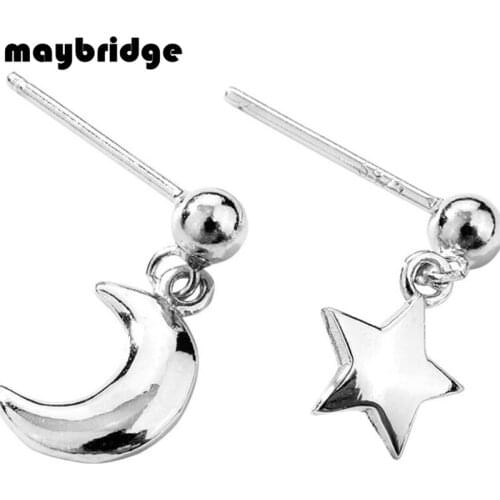 EM100 Fashion Moon Star Asymmetric Dangle Earring Women Girl Silver Plated Jewelry Wholesale