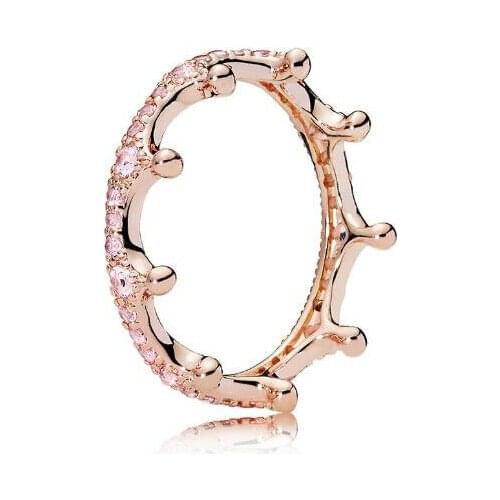 925 Sterling Silver Pan Ring Rose Enchanted Crown With Crystal Rings For Women Wedding Party Gift Diy Fashion Jewelry