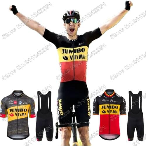 2021 Team Jumbo Visma Cycling Jersey Set Belgian Champion France Tour Cycling Clothing Belgium Road Bike Shirts Suit MTB Maillot