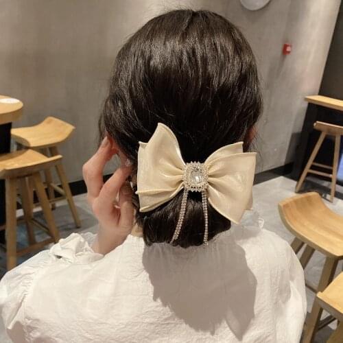 Korean Bow Hair Ties Crystal Rhinestone Chain Tassel Elastic Hair Bands for Women Girls Princess Hair Accessories Luxury Jewelry