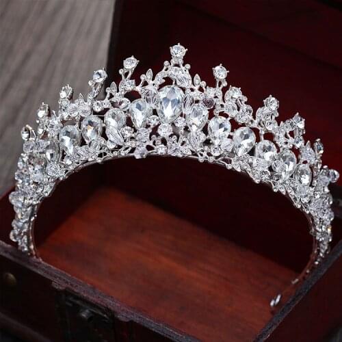 Baroque Magnificent Rhinestone Bridal Crown Tiaras Vintage Silver Plated Crystal Beads Diadem for Women Wedding Hair Accessories