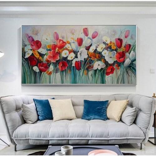 Colorful Flowers Wall Painting Handpainted Poppy Flowers Prints on Canvas Unframed Wall Picture For Living Room Home Decor