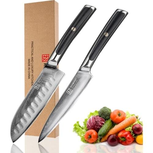 KEEMAKE Damascus 5'' Santoku 5" Utility Knives Japanese VG10 Steel Blade G10 Handle Kitchen Knives Sharp Meat Fruit Cutter Knife