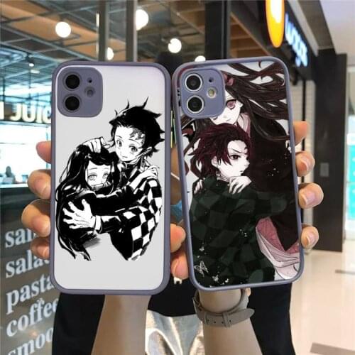 Demon Slayer Phone Case For iPhone 12 11 Mini Pro XR XS Max 7 8 Plus X Matte transparent Gray Cover