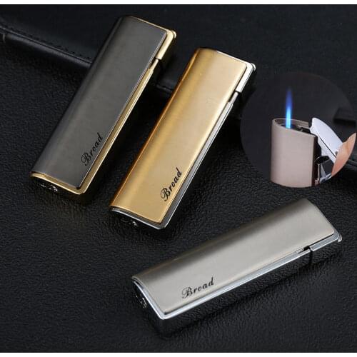 Metal Lighters Portable Ultra-thin Plating Gas Lighter Torch Butane Inflatable Windproof Long Strip Cigarette Lighter Blue Flame