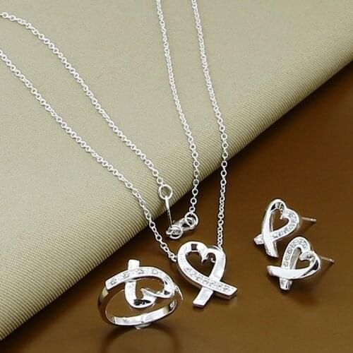New Style 925 Sterling Silver AAA Zircon Heart Shaped Necklace Bracelet Earring Set For WomenS Wedding Engagement Party Charm J